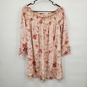 Onehart Floral Off Shoulder Chiffon Blouse 3/4 Sleeve Fall Stretch Large Women